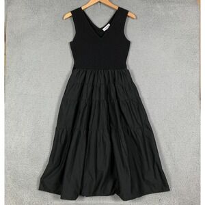 Jason Wu Maxi Dress Size Small Black Mixed Media Sleeveless Tiered Fit & Flare